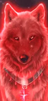 Vibrant red glowing wolf art wallpaper for mobile screen.