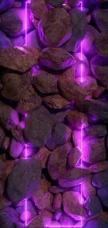 Glowing purple neon lines within a rock texture.