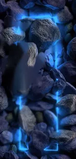 Glowing rocks with blue light effect on a dark blue background.