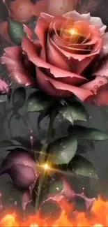 A stunning flaming rose with vibrant petals on a mobile wallpaper.