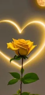 Yellow rose with glowing heart and moonlight.