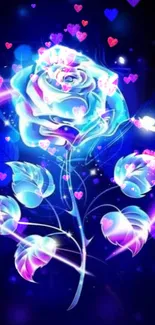 Neon rose and heart mobile wallpaper with vibrant blue tones.