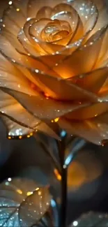 Close-up of a glowing rose illuminated by evening light.