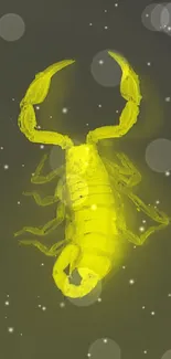 Glowing yellow scorpion on a dark background mobile wallpaper.