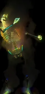 Glowing skeleton surrounded by neon lights.
