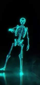 Glowing cyan skeleton on dark background for mobile wallpaper.