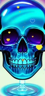 Vibrant glowing blue skull digital artwork.