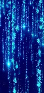 Shimmering snowflakes on blue background wallpaper.