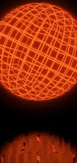 Futuristic neon wallpaper with a glowing red sphere and intricate net pattern.