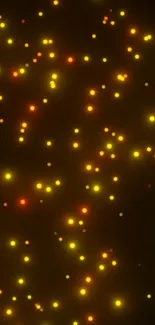 Dynamic mobile wallpaper with glowing yellow and orange spots on a dark background.