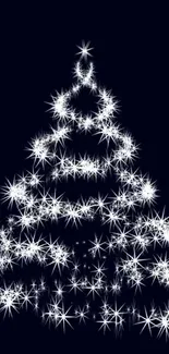 Glowing star Christmas tree on midnight blue background for mobile wallpaper.