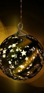 A glowing star ornament against a dark background.