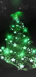 Glowing green starry tree wallpaper on dark background.