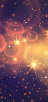 Glowing starry bokeh wallpaper with warm hues and a magical starfield effect.