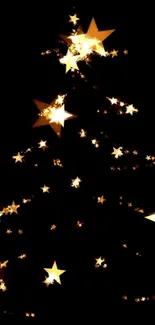 Mobile wallpaper with glowing golden stars on a black background, forming a tree shape.