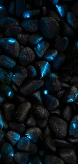 Mobile wallpaper featuring glowing blue stones against a dark background.