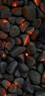 Dark gray stones with glowing orange veins create a striking wallpaper.