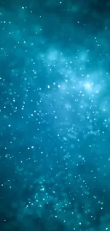 Teal galaxy wallpaper with glowing stars.