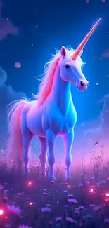 Glowing Unicorn Standing In Flowers Live Wallpaper