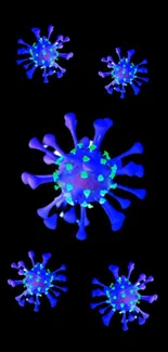 Glowing blue virus design on black background wallpaper.