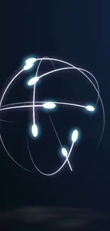 Abstract glowing wireframe sphere on a dark blue background.