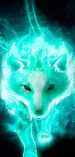 Glowing turquoise wolf with vibrant energy.