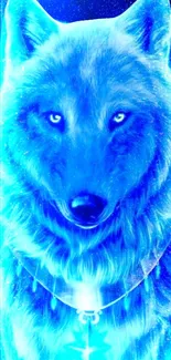 Glowing blue wolf in a galaxy setting with luminous features.