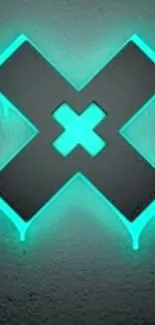 Glowing teal X neon abstract wallpaper design.