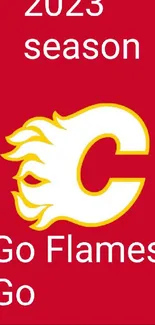 Flames 2023 season mobile wallpaper with red background and logo.