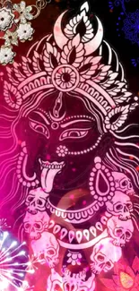 Neon goddess artwork with vibrant colors and floral designs.