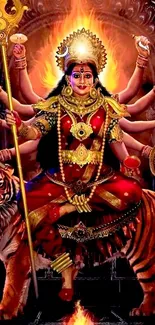 Goddess Durga with Tiger in vibrant hues, symbolizing strength and divinity.