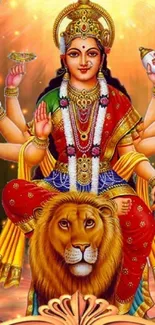 Mobile wallpaper of Goddess Durga for Navratri festival with Kannada text.