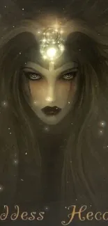 Dark mystical wallpaper of goddess Hecate with an ethereal glow.