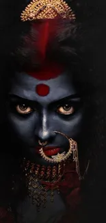 Fierce Goddess Kali mobile wallpaper, vibrant red and black design.