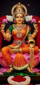 Vibrant depiction of goddess Lakshmi with colorful attire in digital artwork.