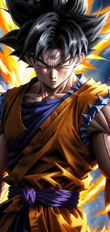 Goku anime character with fiery aura.