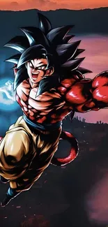 Goku in dynamic pose with energy blast, anime wallpaper.