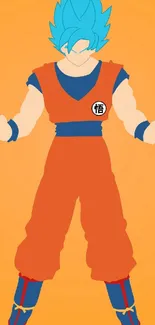 Anime character in orange and blue on vibrant background.