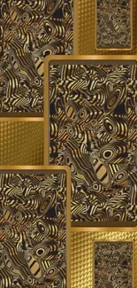 Gold and black abstract patterned wallpaper design.