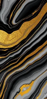 Abstract wallpaper with gold and black swirling patterns.