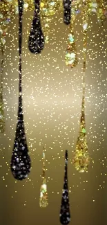 Elegant gold and black glitter drip wallpaper for mobile.