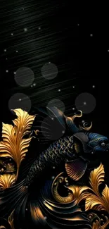 Luxurious gold and black fish wallpaper art design.