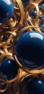 Abstract wallpaper with gold and blue spheres