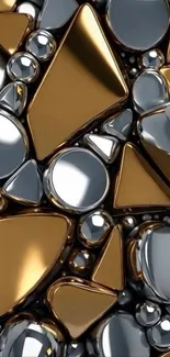 Gold and silver metallic 3D abstract shapes.
