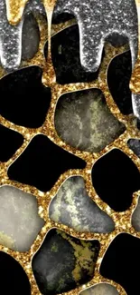 Abstract gold and silver geode wallpaper design.