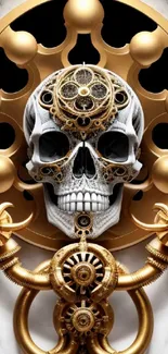 Intricate gold and skull design wallpaper with steampunk elements.