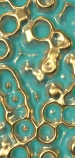 Abstract wallpaper with gold and teal patterns, featuring an organic design.