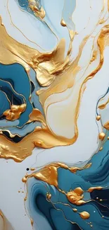 Elegant gold and teal liquid art wallpaper design.