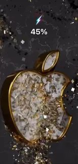Gold Apple logo with charging animation on black background.