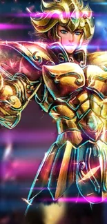 Fantasy hero in golden armor with vibrant colors.